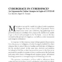 Cybergrace in Cyberspace? An Argument for Online Liturgies in Light of COVID-19