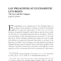 Lay Preaching at Eucharistic Liturgies: The Law and Its Critiques