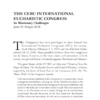 The Cebu International Eucharistic Congress: Its Missionary Challenges