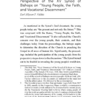 A Church Ever Ancient, Ever New: A Theological Synthesis from the Perspective of the XV Synod of Bishops on “Young People, the Faith, and Vocational Discernment”
