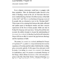 Lex Orandi, Lex Credendi: The Theological Significance of Eucharistic Prayer IV