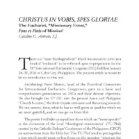 Christus in Vobis, Spes Gloriae: The Eucharist, “Missionary Event,” Fons et Finis of Mission