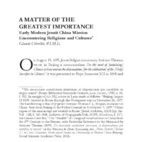 A Matter of the Greatest Importance: Early Modern Jesuit China Mission Encountering Religions and Cultures