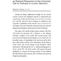 Full, Conscious, and Active Participation in the Liturgy in Sacrosanctum Concilium as Pastoral Response to the Universal Call to Holiness in Lumen Gentium