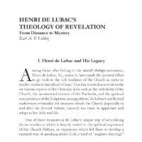 Henri de Lubac’s Theology of Revelation: From Distance to Mystery