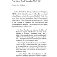 “What you are going to do, do quickly”: A Close Reading of Judas’ Betrayal of Jesus and Jesus’ Self-Knowledge as “Lamb of God” in John 13:21-32