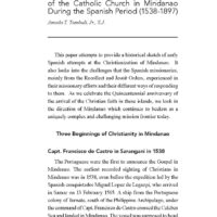 History of Christianity in Mindanao: Arrival, Challenges, and Development of the Catholic Church in Mindanao During the Spanish Period (1538-1897)