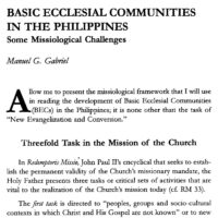 Basic Ecclesial Communities in the Philippines: Some Missiological Challenges