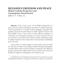 Religious Freedom and Peace: Modern Catholic Perspectives and Contemporary Taiwan Society